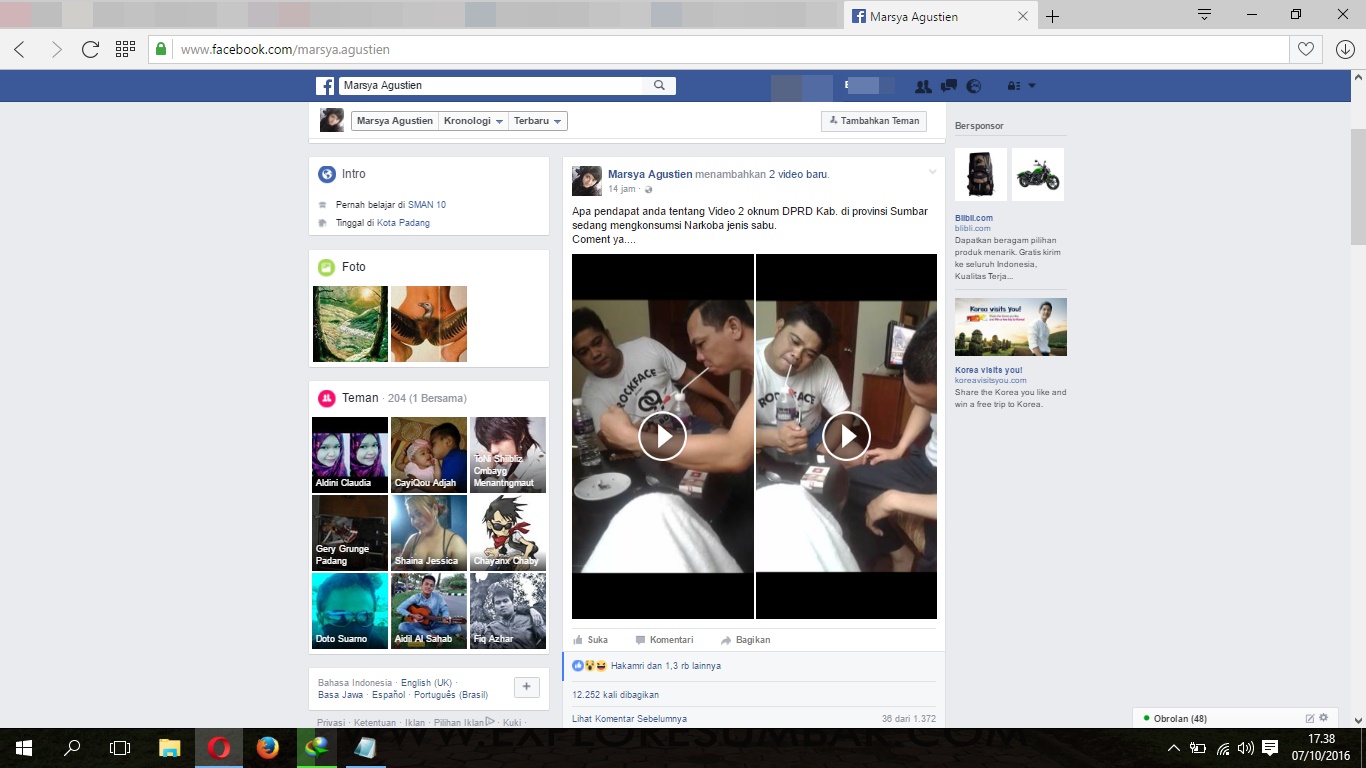 Screenshot facebook 'Marsya Agustien' unggah video. Foto : Istimewa