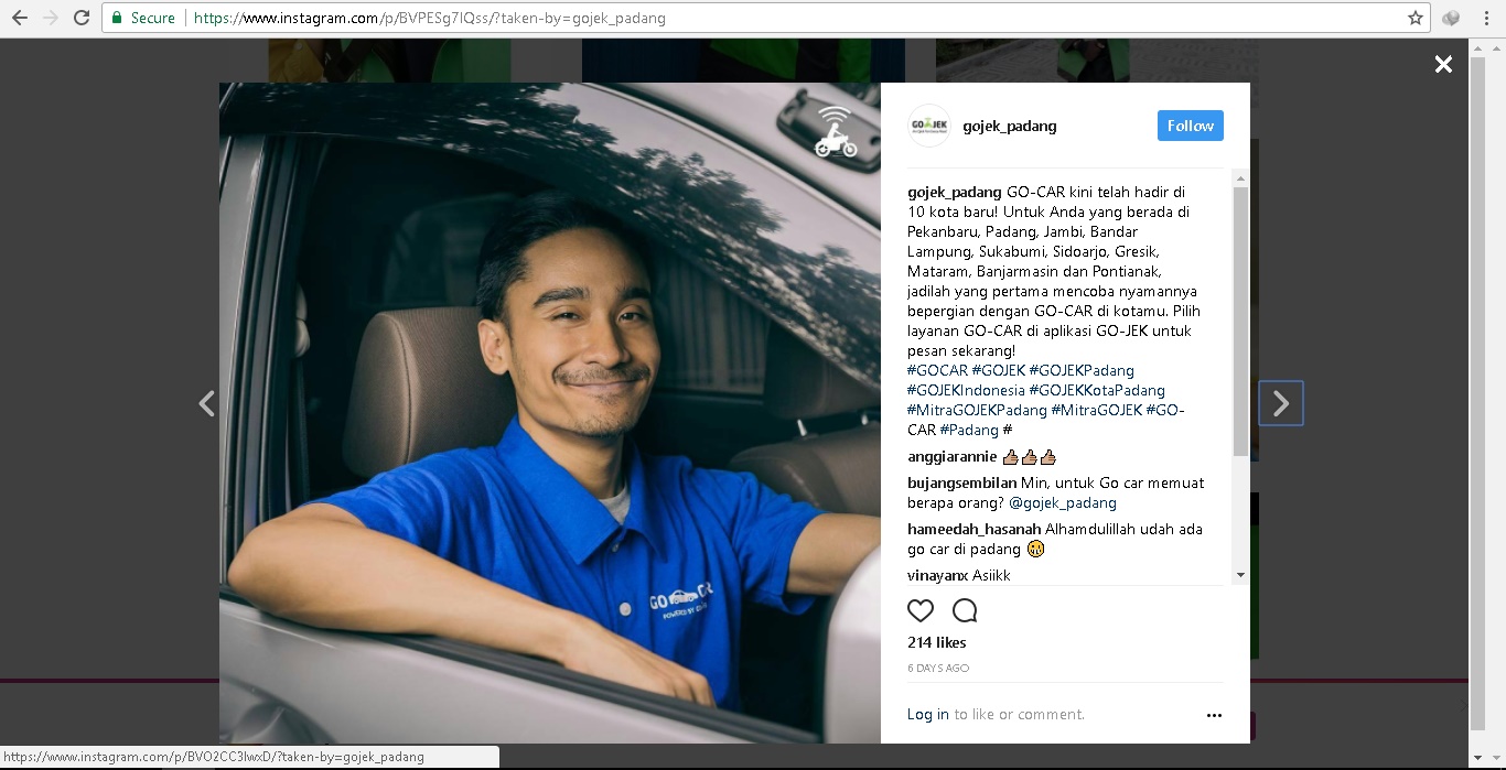 Instagram GoJek Cabang Padang.
