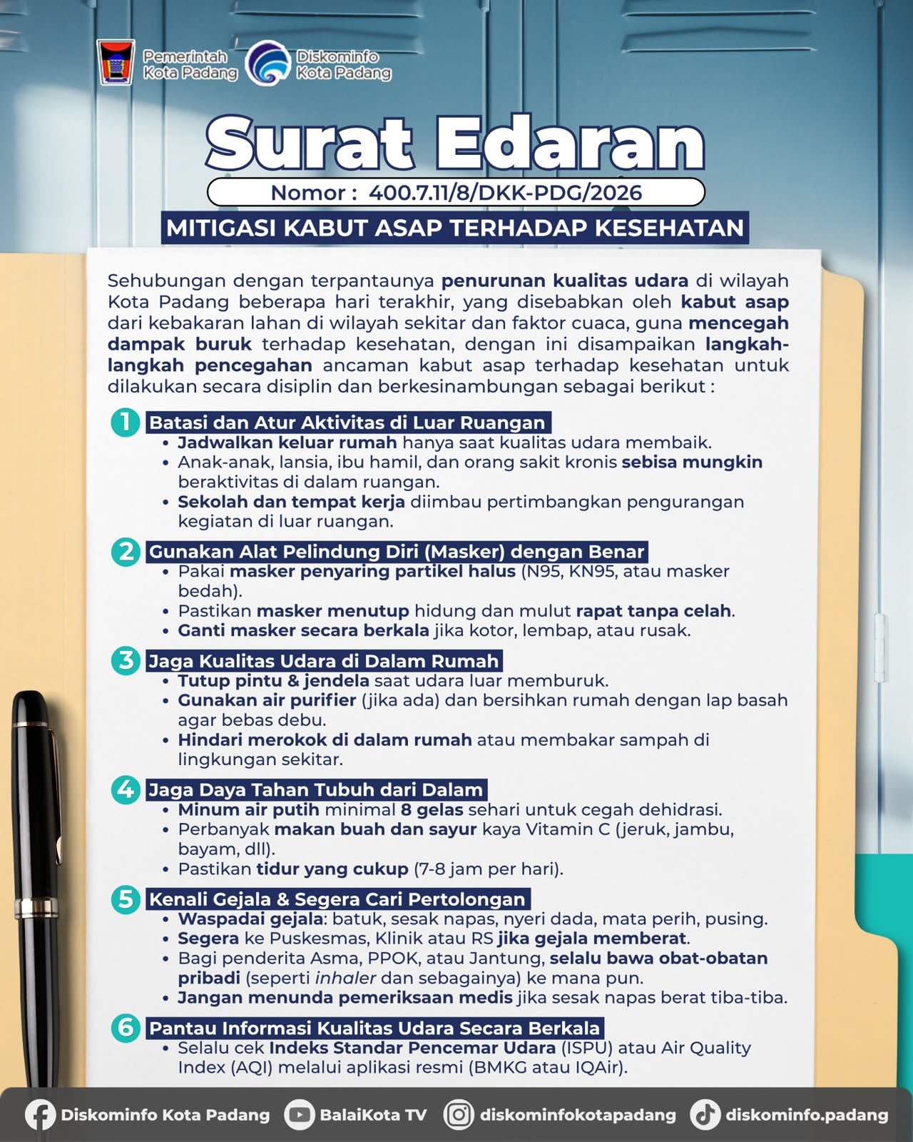 walikota-fadly-amran-terbitkan-surat-edaran-mitigasi-kabut-asap,-warga-padang-diminta-perkuat-perlindungan-kesehatan