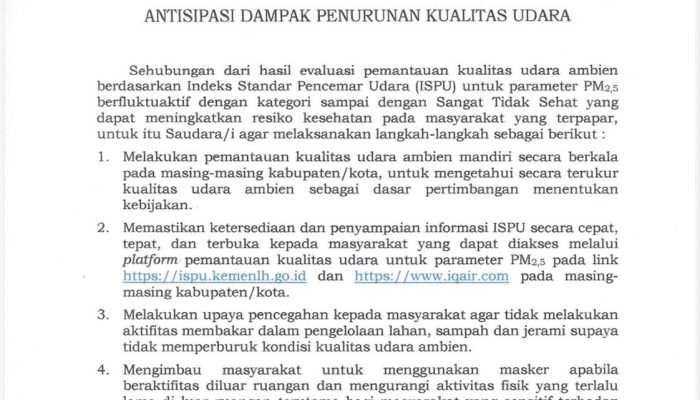 Antisipasi Dampak Penurunan Kualitas Udara, Gubernur Mahyeldi Minta Kabupaten/Kota Perkuat Pemantauan dan Perlindungan Masyarakat