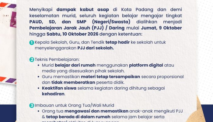 Disdikbud Padang Terapkan Belajar Daring Akibat Kabut Asap di Sekolah